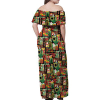 Hawaiian Santa Christmas Pattern Family Matching Off Shoulder Maxi Dress and Hawaiian Shirt Black Version LT01 - Polynesian Pride