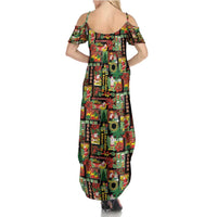 Hawaiian Santa Christmas Pattern Family Matching Summer Maxi Dress and Hawaiian Shirt Black Version - Polynesian Pride