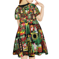 Hawaiian Santa Christmas Pattern Kid Short Sleeve Dress Black Version - Polynesian Pride