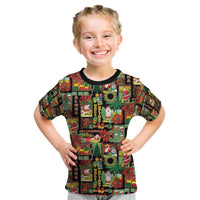 Hawaiian Santa Christmas Pattern Kid T Shirt Black Version - Polynesian Pride