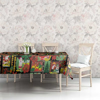 Hawaiian Santa Christmas Pattern Tablecloth Black Version - Polynesian Pride