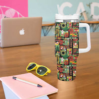 Hawaiian Santa Christmas Pattern Tumbler With Handle Black Version - Polynesian Pride
