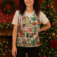 Hawaiian Santa Christmas Pattern Christmas Knitted V-Neck Vest White Version - Polynesian Pride