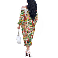 Hawaiian Santa Christmas Pattern Off The Shoulder Long Sleeve Dress White Version - Polynesian Pride