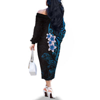 New Zealand Tuatara Plumeria Family Matching Off The Shoulder Long Sleeve Dress and Hawaiian Shirt Maori Blue Koru Tribal Tattoo LT01 - Polynesian Pride
