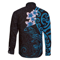 New Zealand Tuatara Plumeria Family Matching Off Shoulder Maxi Dress and Hawaiian Shirt Maori Blue Koru Tribal Tattoo LT01 - Polynesian Pride