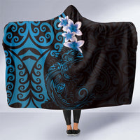 New Zealand Tuatara Plumeria Hooded Blanket Maori Blue Koru Tribal Tattoo LT01 - Polynesian Pride