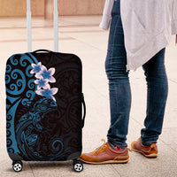 New Zealand Tuatara Plumeria Luggage Cover Maori Blue Koru Tribal Tattoo LT01 Blue - Polynesian Pride
