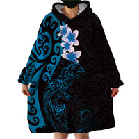 New Zealand Tuatara Plumeria Wearable Blanket Hoodie Maori Blue Koru Tribal Tattoo LT01 - Polynesian Pride