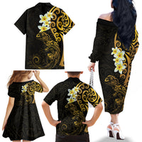 New Zealand Tuatara Plumeria Family Matching Off The Shoulder Long Sleeve Dress and Hawaiian Shirt Maori Gold Koru Tribal Tattoo LT01 - Polynesian Pride