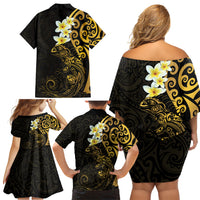 New Zealand Tuatara Plumeria Family Matching Off Shoulder Short Dress and Hawaiian Shirt Maori Gold Koru Tribal Tattoo LT01 - Polynesian Pride
