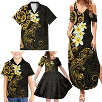New Zealand Tuatara Plumeria Family Matching Summer Maxi Dress and Hawaiian Shirt Maori Gold Koru Tribal Tattoo LT01 - Polynesian Pride