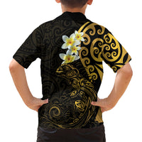 New Zealand Tuatara Plumeria Family Matching Tank Maxi Dress and Hawaiian Shirt Maori Gold Koru Tribal Tattoo