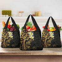 New Zealand Tuatara Plumeria Grocery Bag Maori Gold Koru Tribal Tattoo LT01 3-pack One Size Gold - Polynesian Pride