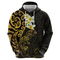 New Zealand Tuatara Plumeria Hoodie Maori Gold Koru Tribal Tattoo LT01 - Polynesian Pride