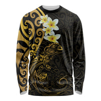 New Zealand Tuatara Plumeria Long Sleeve Shirt Maori Gold Koru Tribal Tattoo LT01 Unisex Gold - Polynesian Pride