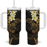New Zealand Tuatara Plumeria Tumbler With Handle Maori Gold Koru Tribal Tattoo LT01 One Size: 40 oz Gold - Polynesian Pride
