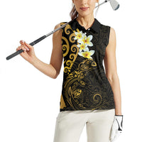 New Zealand Tuatara Plumeria Women Sleeveless Polo Shirt Maori Gold Koru Tribal Tattoo