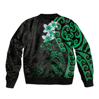 New Zealand Tuatara Plumeria Bomber Jacket Maori Green Koru Tribal Tattoo