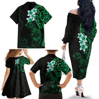 New Zealand Tuatara Plumeria Family Matching Off The Shoulder Long Sleeve Dress and Hawaiian Shirt Maori Green Koru Tribal Tattoo LT01 - Polynesian Pride
