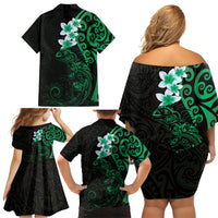 New Zealand Tuatara Plumeria Family Matching Off Shoulder Short Dress and Hawaiian Shirt Maori Green Koru Tribal Tattoo LT01 - Polynesian Pride