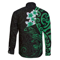 New Zealand Tuatara Plumeria Family Matching Puletasi and Hawaiian Shirt Maori Green Koru Tribal Tattoo LT01 - Polynesian Pride