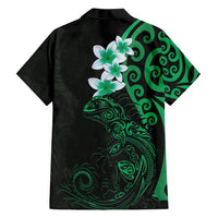 New Zealand Tuatara Plumeria Family Matching Summer Maxi Dress and Hawaiian Shirt Maori Green Koru Tribal Tattoo LT01 - Polynesian Pride