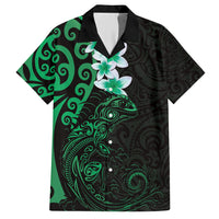 New Zealand Tuatara Plumeria Family Matching Tank Maxi Dress and Hawaiian Shirt Maori Green Koru Tribal Tattoo