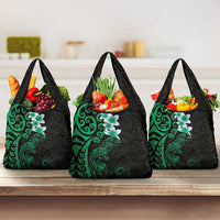 New Zealand Tuatara Plumeria Grocery Bag Maori Green Koru Tribal Tattoo LT01 3-pack One Size Green - Polynesian Pride