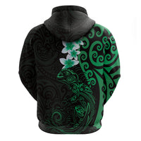 New Zealand Tuatara Plumeria Hoodie Maori Green Koru Tribal Tattoo LT01 - Polynesian Pride