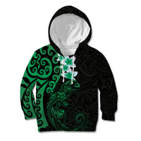 New Zealand Tuatara Plumeria Kid Hoodie Maori Green Koru Tribal Tattoo LT01 Hoodie Green - Polynesian Pride