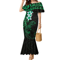 New Zealand Tuatara Plumeria Mermaid Dress Maori Green Koru Tribal Tattoo LT01 Women Green - Polynesian Pride