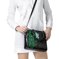 New Zealand Tuatara Plumeria Shoulder Handbag Maori Green Koru Tribal Tattoo