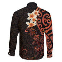 New Zealand Tuatara Plumeria Family Matching Off The Shoulder Long Sleeve Dress and Hawaiian Shirt Maori Orange Koru Tribal Tattoo LT01 - Polynesian Pride
