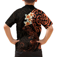 New Zealand Tuatara Plumeria Family Matching Summer Maxi Dress and Hawaiian Shirt Maori Orange Koru Tribal Tattoo LT01 - Polynesian Pride