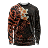 New Zealand Tuatara Plumeria Long Sleeve Shirt Maori Orange Koru Tribal Tattoo LT01 Unisex Orange - Polynesian Pride