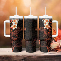New Zealand Tuatara Plumeria Tumbler With Handle Maori Orange Koru Tribal Tattoo LT01 - Polynesian Pride