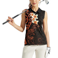 New Zealand Tuatara Plumeria Women Sleeveless Polo Shirt Maori Orange Koru Tribal Tattoo