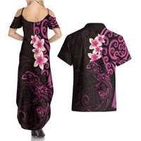 New Zealand Tuatara Plumeria Couples Matching Summer Maxi Dress and Hawaiian Shirt Maori Pink Koru Tribal Tattoo LT01 - Polynesian Pride