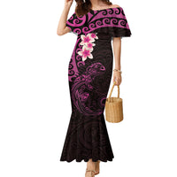 New Zealand Tuatara Plumeria Family Matching Mermaid Dress and Hawaiian Shirt Maori Pink Koru Tribal Tattoo LT01 Mom's Dress Pink - Polynesian Pride