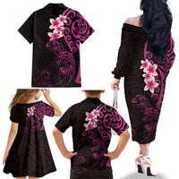 New Zealand Tuatara Plumeria Family Matching Off The Shoulder Long Sleeve Dress and Hawaiian Shirt Maori Pink Koru Tribal Tattoo LT01 - Polynesian Pride