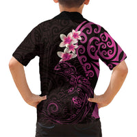 New Zealand Tuatara Plumeria Family Matching Short Sleeve Bodycon Dress and Hawaiian Shirt Maori Pink Koru Tribal Tattoo LT01 - Polynesian Pride