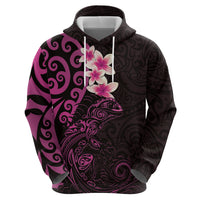 New Zealand Tuatara Plumeria Hoodie Maori Pink Koru Tribal Tattoo LT01 - Polynesian Pride