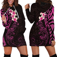 New Zealand Tuatara Plumeria Hoodie Dress Maori Pink Koru Tribal Tattoo