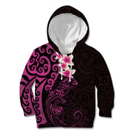 New Zealand Tuatara Plumeria Kid Hoodie Maori Pink Koru Tribal Tattoo LT01 Hoodie Pink - Polynesian Pride