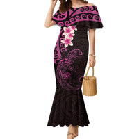 New Zealand Tuatara Plumeria Mermaid Dress Maori Pink Koru Tribal Tattoo LT01 Women Pink - Polynesian Pride