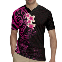 New Zealand Tuatara Plumeria Rugby Jersey Maori Pink Koru Tribal Tattoo LT01 - Polynesian Pride