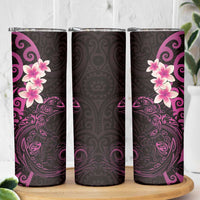 New Zealand Tuatara Plumeria Skinny Tumbler Maori Pink Koru Tribal Tattoo LT01 - Polynesian Pride