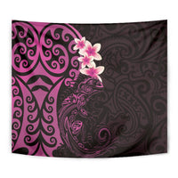 New Zealand Tuatara Plumeria Tapestry Maori Pink Koru Tribal Tattoo