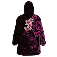 New Zealand Tuatara Plumeria Wearable Blanket Hoodie Maori Pink Koru Tribal Tattoo LT01 - Polynesian Pride